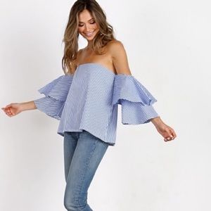 FAITHFULL THE BRAND Cotton House Top Blue And White Stripe Off The Shoulder 2